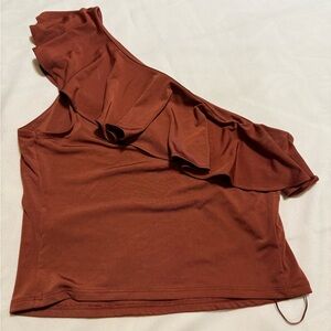 Express Brown Asymmetrical Ruffled Blouse